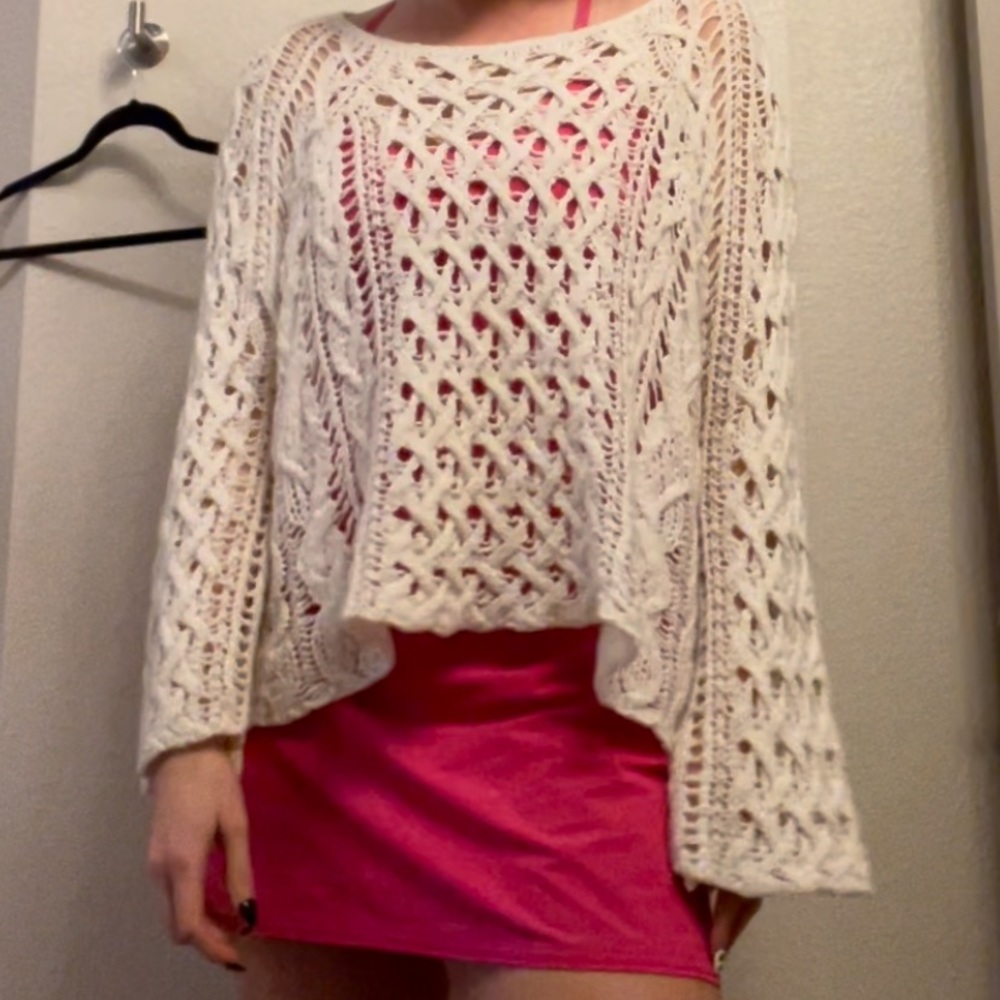 White oversized knit Free People top
